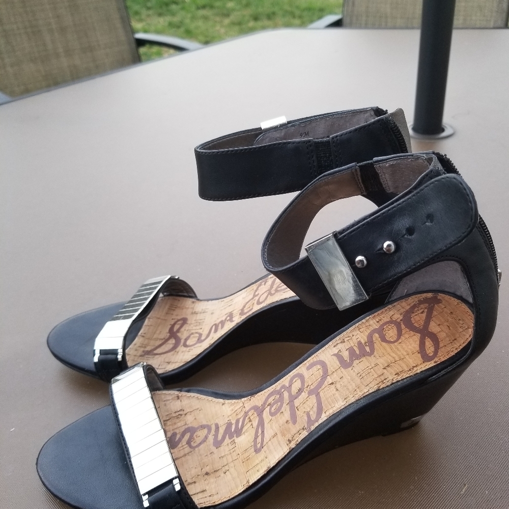 Black and silver wedge sandals